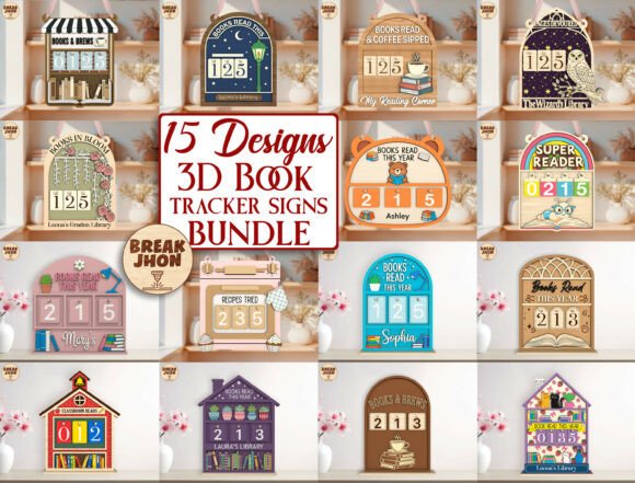 15 Designs Reading Tracker SVG Bundle for Laser Cutting and Home Decor Projects