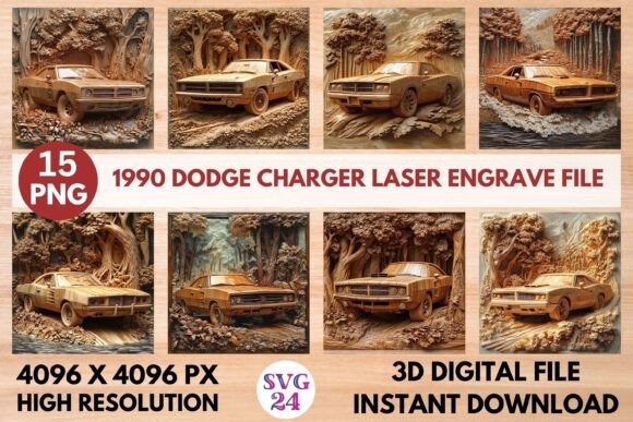 1990 Dodge Charger Laser Engraving Graphics for Commercial Use