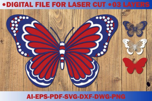 4th of July Patriotic Butterfly Graphics for Crafts and Local Branding