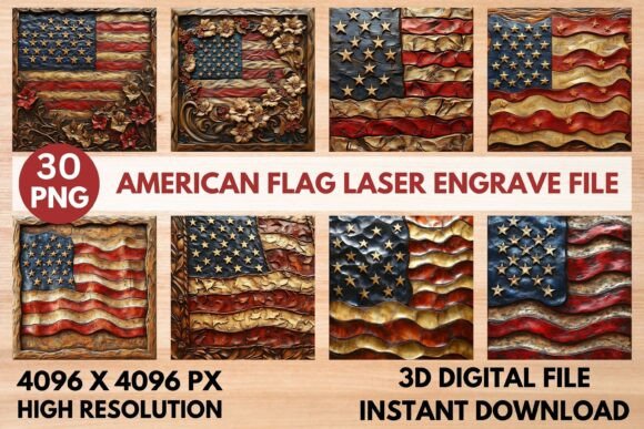 American Flag Laser Engrave Graphics for Creative Projects