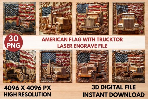 American Flag with Tractor Laser Engrav: A Bold Graphic Asset for Content Creators