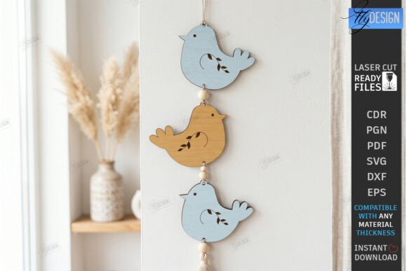 Birds Hanging Decor Ornament Laser Cut: A Versatile Design Asset for Home Decor Branding