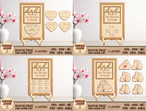 Bundle 4 Designs Father’s Day Laser Cutting for Creative Publishing