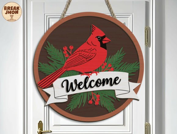 Cardinal Welcome Round Sign SVG: A Winter Amp Laser Cutting Design for Brand Impact
