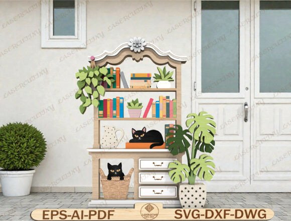 Cat Bookshelf Laser Cut File – A Versatile Design Asset for Home Decor Projects