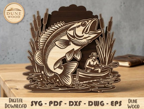 Fishing Scene Laser Cut File: A Home Decor Graphic Design Asset for Creative Websites