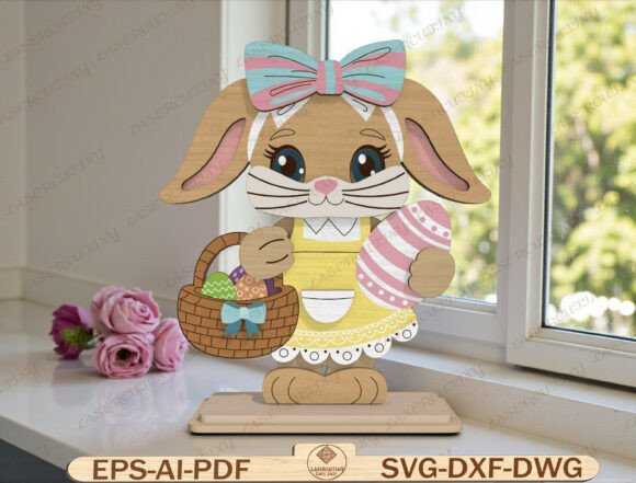 Girl Easter Bunny Laser Cut File: A Versatile Graphic Template for Spring Creations