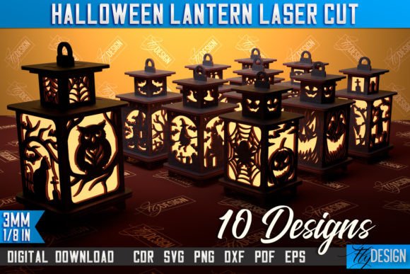 Halloween Lantern Laser Cut Bundle CNC: A Festive Graphic Design Asset for Autumn Amp Creations