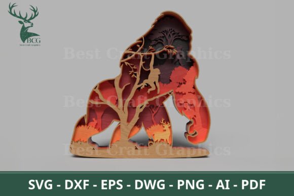 Layered Chimpanzee SVG Cut File: A Jungle-Inspired Design for Wall Decor and Laser Cutting