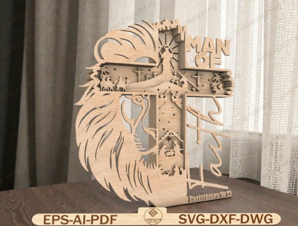 Man of God Cross Laser Cut File: A Graphic Template for Bold Branding and Creative Projects