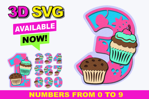 Muffins Numbers: A 3D SVG Graphic Design Asset for Crafts and Website Visuals