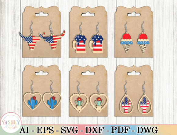 Patriotic Laser Cut Dangle Earring Design for Branding & Packaging