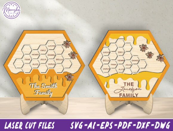 Personalized Family Honeycomb Sign SVG for Laser Cutting Home Decor