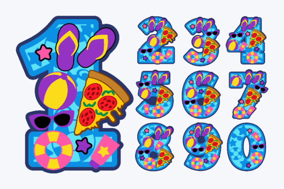 Pool Party and Pizza Numbers: A Fun Graphic Design Asset for Crafts and Local Business Branding