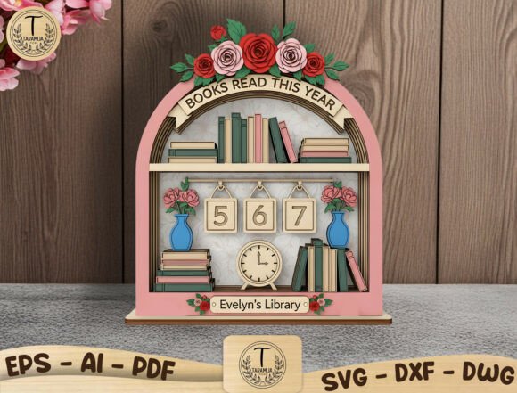 Reading Tracker Shelf Laser Cut File for Home Decor Projects