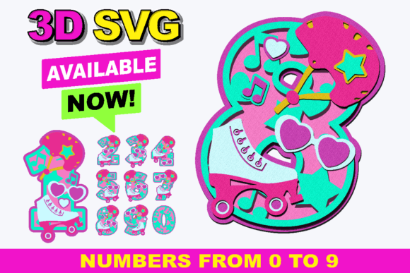 Roller Skates Party Numbers: A Versatile Graphic Design Asset for Crafts and Branding