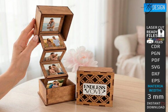 Wooden Love Photo Memory Box Laser Cut for Editorial Design
