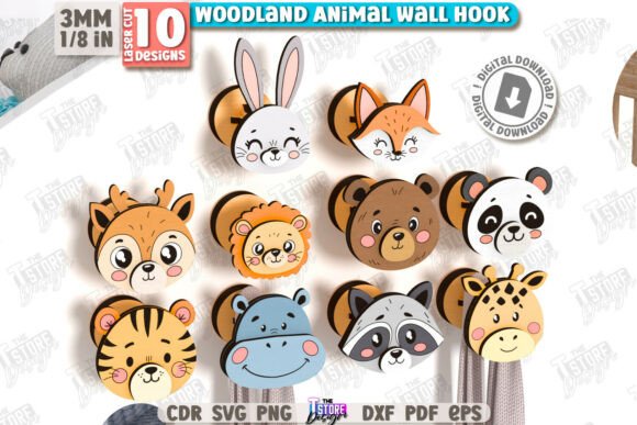 Woodland Wall Hooks Laser Cut Bundle for Home Decor Projects